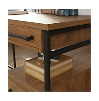 Sauder Iron City L Desk, Checked Oak finish