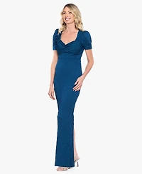 B&A By Betsy and Adam Women's Sweetheart Neck Puff Short-Sleeve Gown
