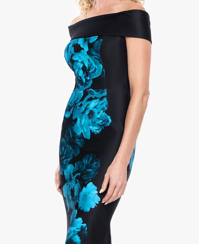 Betsy & Adam Women's Strapless Off-The-Shoulder Floral Column Gown