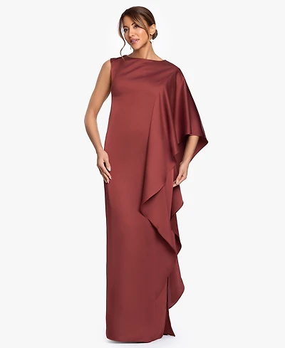 Betsy & Adam Women's Draped Sleeve Boat Neck Gown