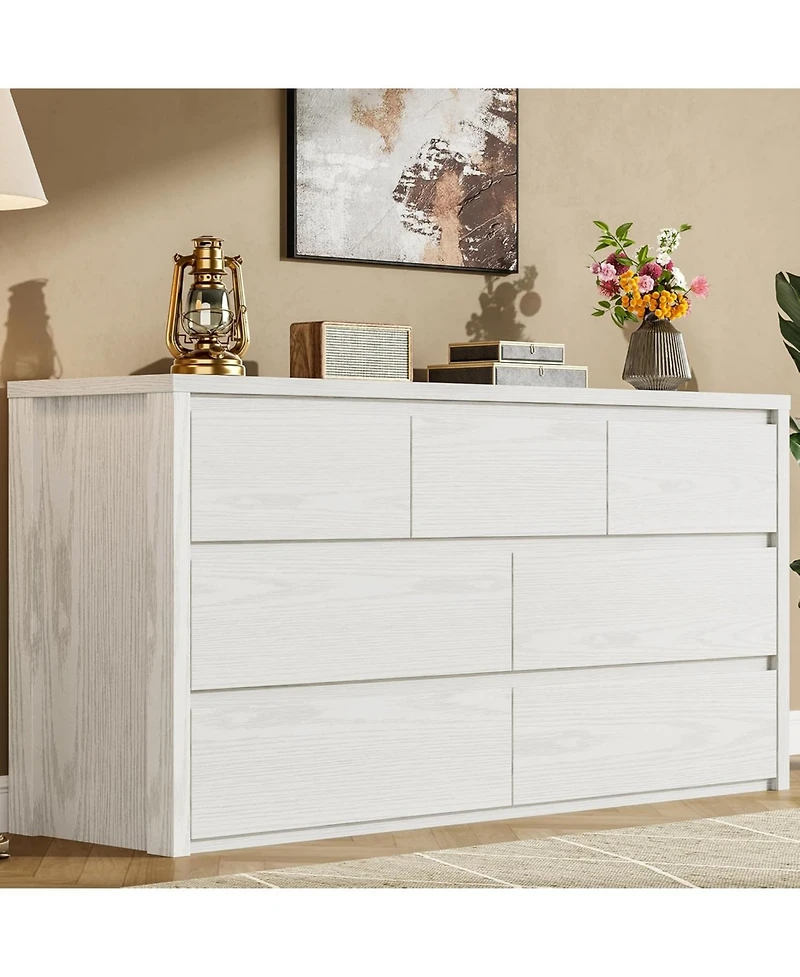 gaomon Rustic Farmhouse 7 Drawer Dresser, Handle-Free Wooden Chest of Drawers with Anti-Tip Design for Bedroom or Living Room