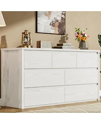 gaomon Rustic Farmhouse 7 Drawer Dresser, Handle-Free Wooden Chest of Drawers with Anti-Tip Design for Bedroom or Living Room