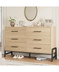 gaomon 6 Drawer Dresser, 52" Wide Wooden Storage Chest for Bedroom, Living Room, Entryway