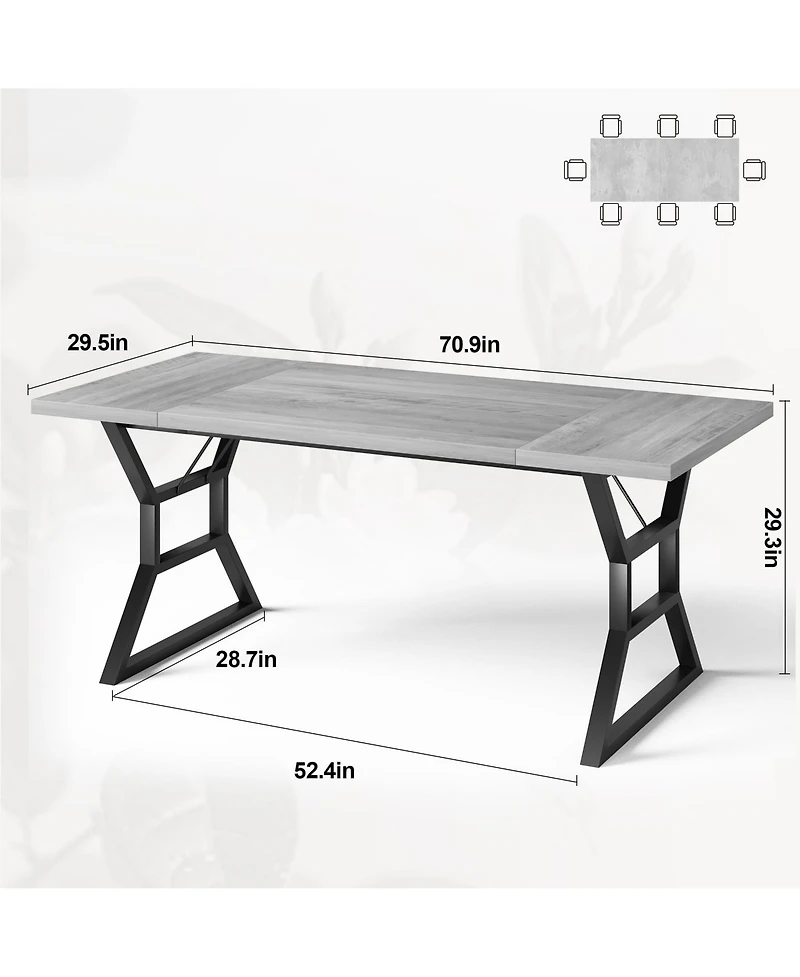 homfan Industrial Dining Table for 6 to 8, Rectangular Kitchen with Trestle Base