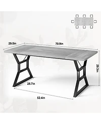 homfan Industrial Dining Table for 6 to 8, Rectangular Kitchen with Trestle Base