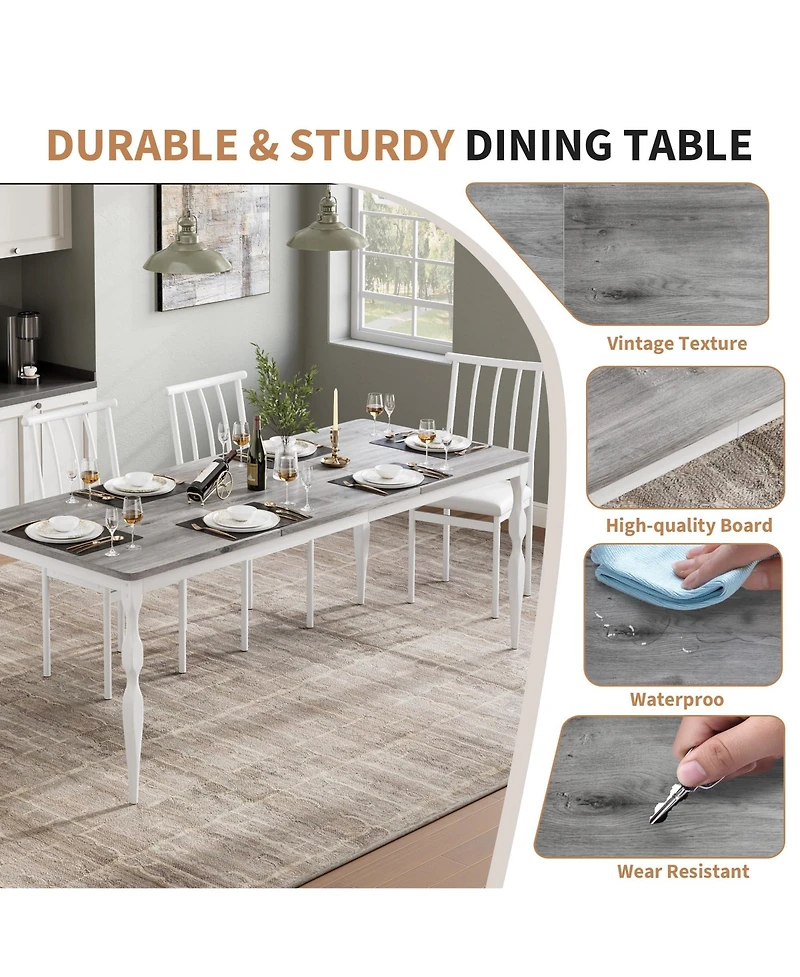 homfan Rectangular Dining Table for 6 to 8 with Metal Legs,in Farmhouse Kitchen