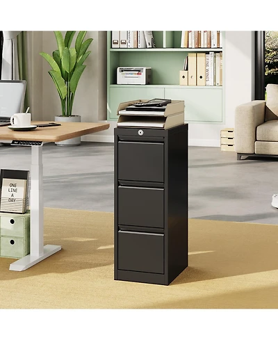 gaomon Three-Drawer Metal Filing Storage Cabinet with Lock for Home Office Document Storage