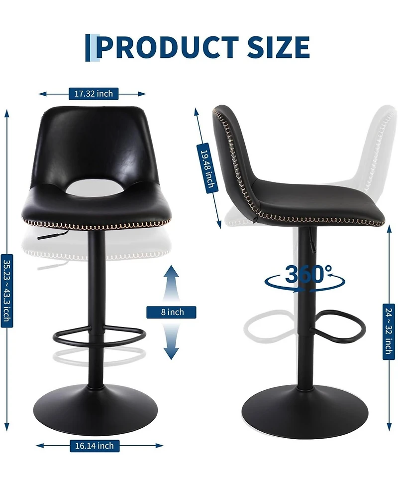 Gaomon Adjustable Bar Stools Set of 2, Heavy Duty Height Adjustable Bar Chairs