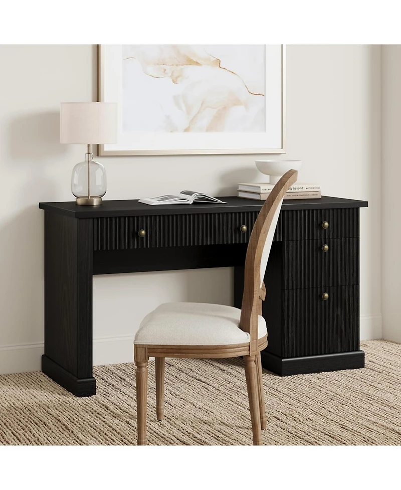 gaomon 54 fluted executive desk with charging station, wooden computer desk with file drawers for home office, study, living room, or bedroom