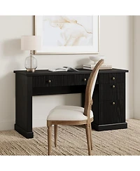 gaomon 54 fluted executive desk with charging station, wooden computer desk with file drawers for home office, study, living room, or bedroom