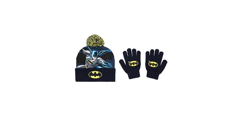 Batman Boys Classic Bat Signal Youth Beanie and Gloves Set