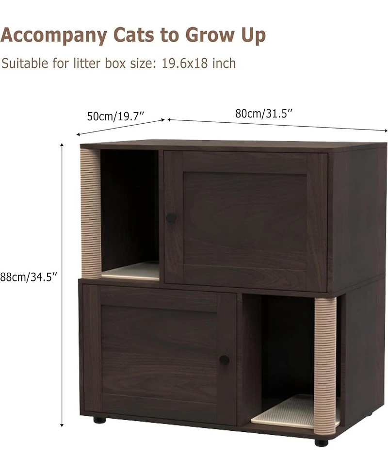 Gaomon Cat Litter Box Enclosure for 2 Cats, Double Hidden Litter Box Furniture Cabinet with 2 Scratch Mat and Scratch Post