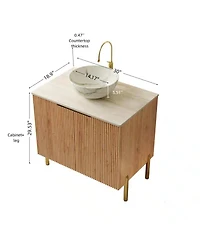 Sillysis 30 Inch Modern Bathroom Vanity with Ceramic Basin, Sintered Stone Countertop, Soft Close Double Doors Storage