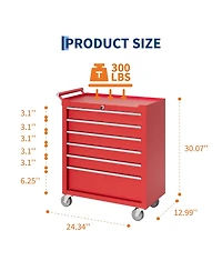 Gaomon 6-Drawer Portable Tool Storage Cart, Rolling Tool Chest Cabinet, Lockable Toolbox Organizer, Red