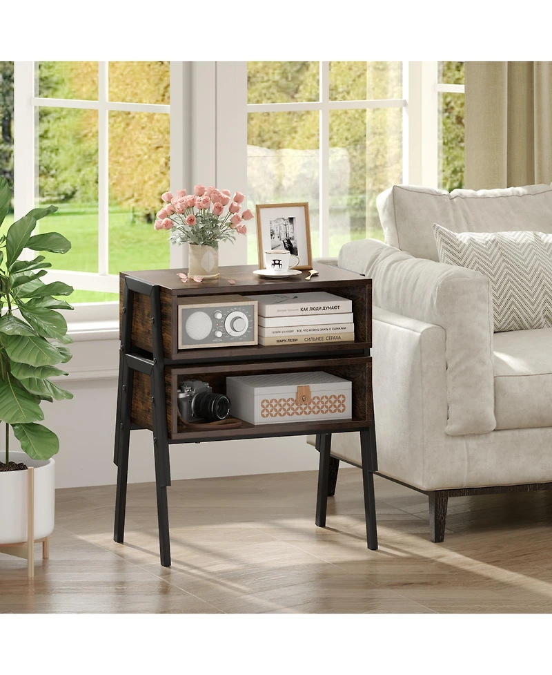 Gymax 2PCS Stackable End Table Night Stand Bedside Table Shelf Accent Table