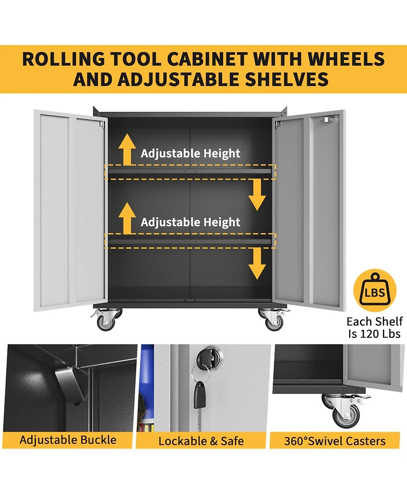 Gaomon Heavy Duty Metal Locking Garage Tool Cabinet with Adjustable Shelf, Rolling Wheels
