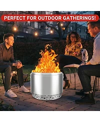 Gaomon 27 Inch Stainless Steel Smokeless Fire Pit, Round Fixed Base with Star Cutout Design, Wood Burning Outdoor Fire Bowl for Camping Patio Backyard