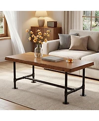 Tribesigns 47" Live Edge Coffee Table, Farmhouse Solid Wood Accent Center Table with Metal Legs, Rectangular Low Cocktail Tea Furniture