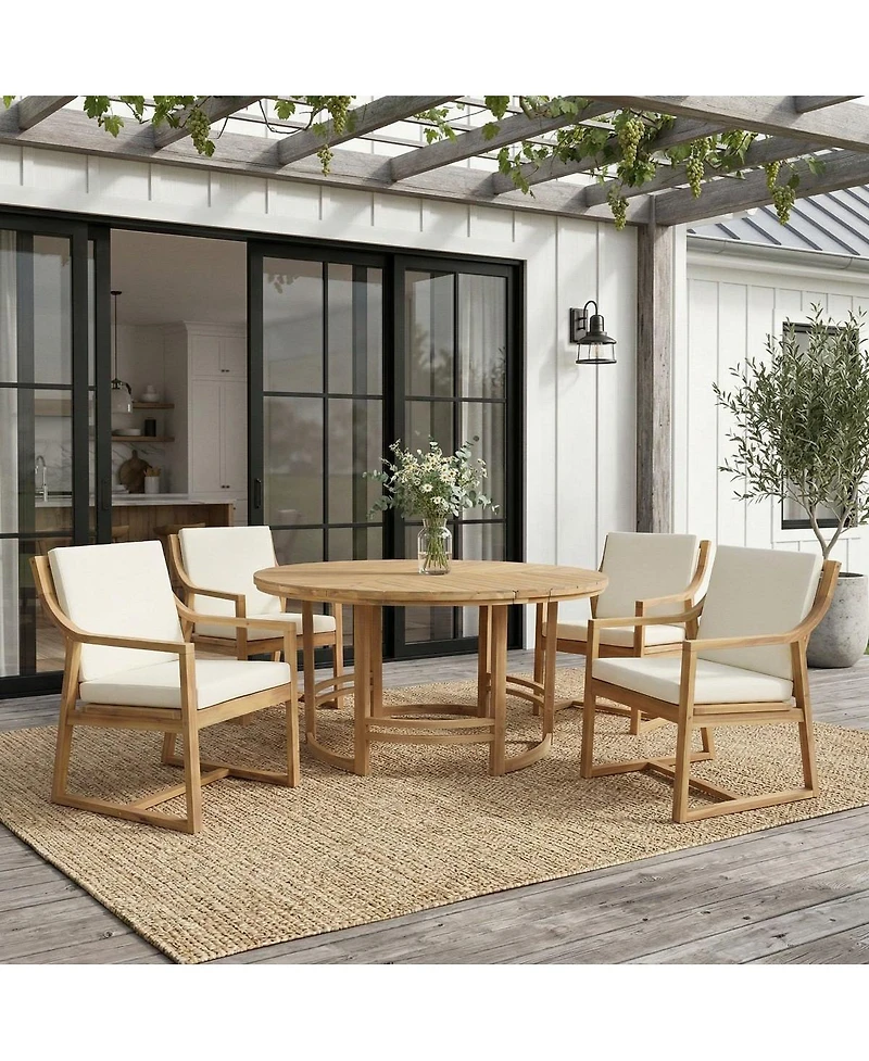 Asagikoiai 5-Piece Acacia Wood Outdoor Patio Dining Set with Round Table and Chairs