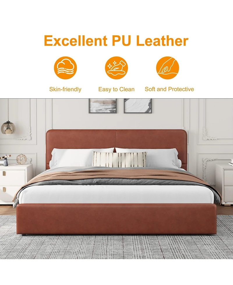 homfan Upholstered Platform Bed Frame with Headboard and 2 Storage Drawers, Wood Slat Support