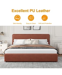 homfan Upholstered Platform Bed Frame with Headboard and 2 Storage Drawers, Wood Slat Support