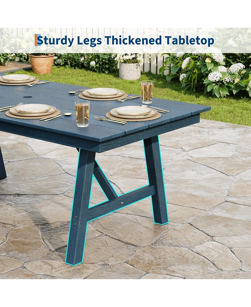 GarveeLife Outdoor Dining Table Set for 6, 7-Piece Patio Hdpe Slatted Table and Chairs Set with Umbrella Hole, All-Weather for Backyard