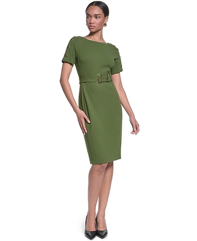 Karl Lagerfeld Paris Women's Scuba Crepe Sheath with Shoulder Buttons Dress