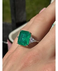 Suzy Levian New York Gala Collection Sterling Silver Large Firework Emerald-Cut Cubic Zirconia Trillion Accent 3-Stone Ring
