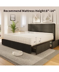 homfan Upholstered Platform Bed Frame with 4 Storage Drawers, Corduroy Channel Tufted Wingback Headboard