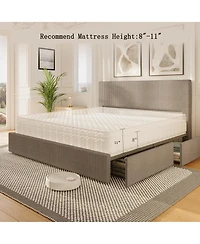 homfan Upholstered Platform Bed Frame with 4 Storage Drawers, Corduroy Channel Tufted Wingback Headboard