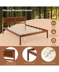 Full Size Wooden Bed Frame with Headboard and Slat Support-Full Size
