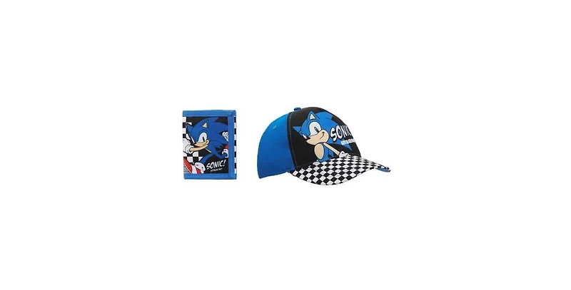 Sonic The Hedgehog Character & Checkered Patterns 2-Piece Curved Snapback Hat & Bi-Fold Wallet Set