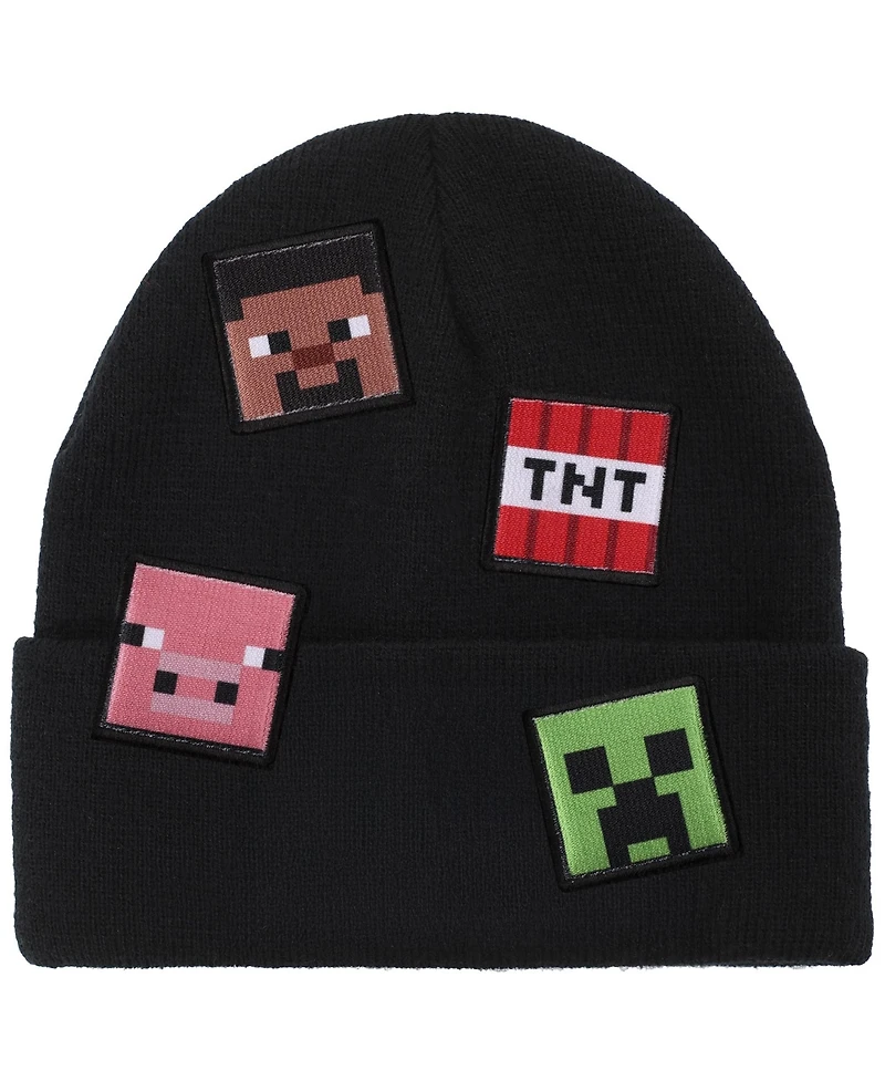 Minecraft Men's Printed Character Patches Black Cuff Beanie