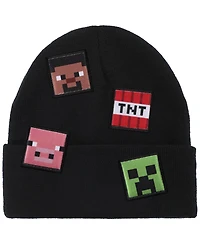 Minecraft Men's Printed Character Patches Black Cuff Beanie