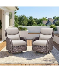 Pocassy Outdoor Swivel Rocker Patio Chairs-High Back Wicker Chairs Set of 2,Pe Chair Furniture Sets with 5in Cushions