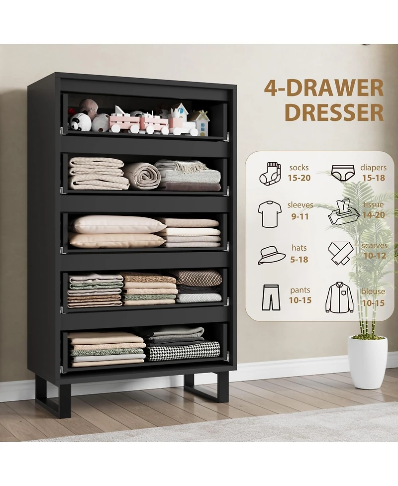 homfan 5 Dresser for Bedroom, 50" Tall Dresser, Freestanding Vertical Drawer with Storage, Wooden Closet Chest Storage Living Room, Hallway