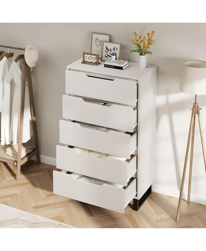 homfan 5 Dresser for Bedroom, 50" Tall Dresser, Freestanding Vertical Drawer with Storage, Wooden Closet Chest Storage Living Room, Hallway