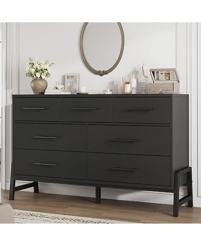 homfan 7 Dresser for Bedroom, Freestanding 52" Wide Drawer with Storage, Wooden Closet Storage Chest Living Room, Entryway