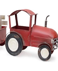 Slickblue Iron Metal Tractor With Wagon Decor With Wood Accents 27.5"l