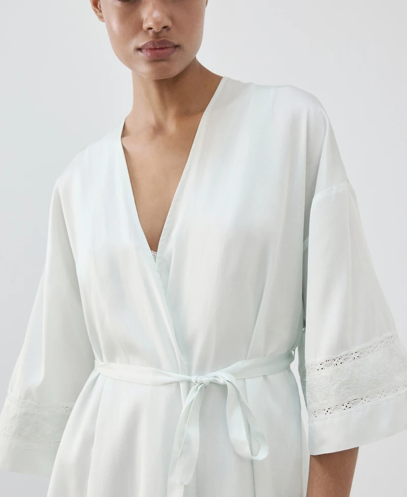 Mango Women's Embroidery And Bow Satin Robe