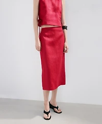 Mango Women's Linen Midi Skirt