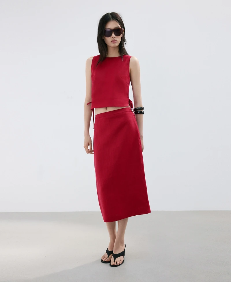 Mango Women's Linen Midi Skirt