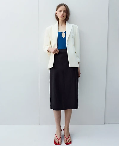 Mango Women's Linen Midi Skirt