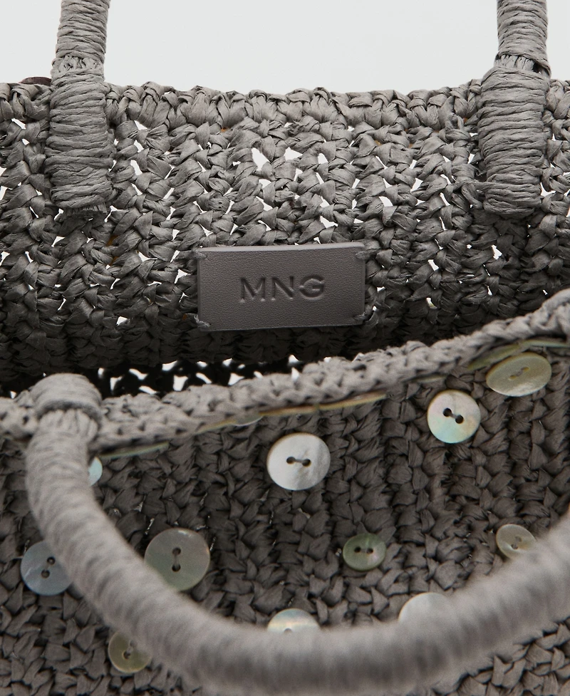 Mango Women's Buttons Natural-Fiber Handbag