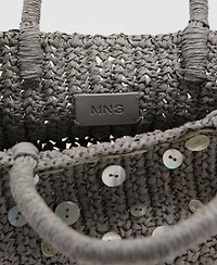 Mango Women's Buttons Natural-Fiber Handbag