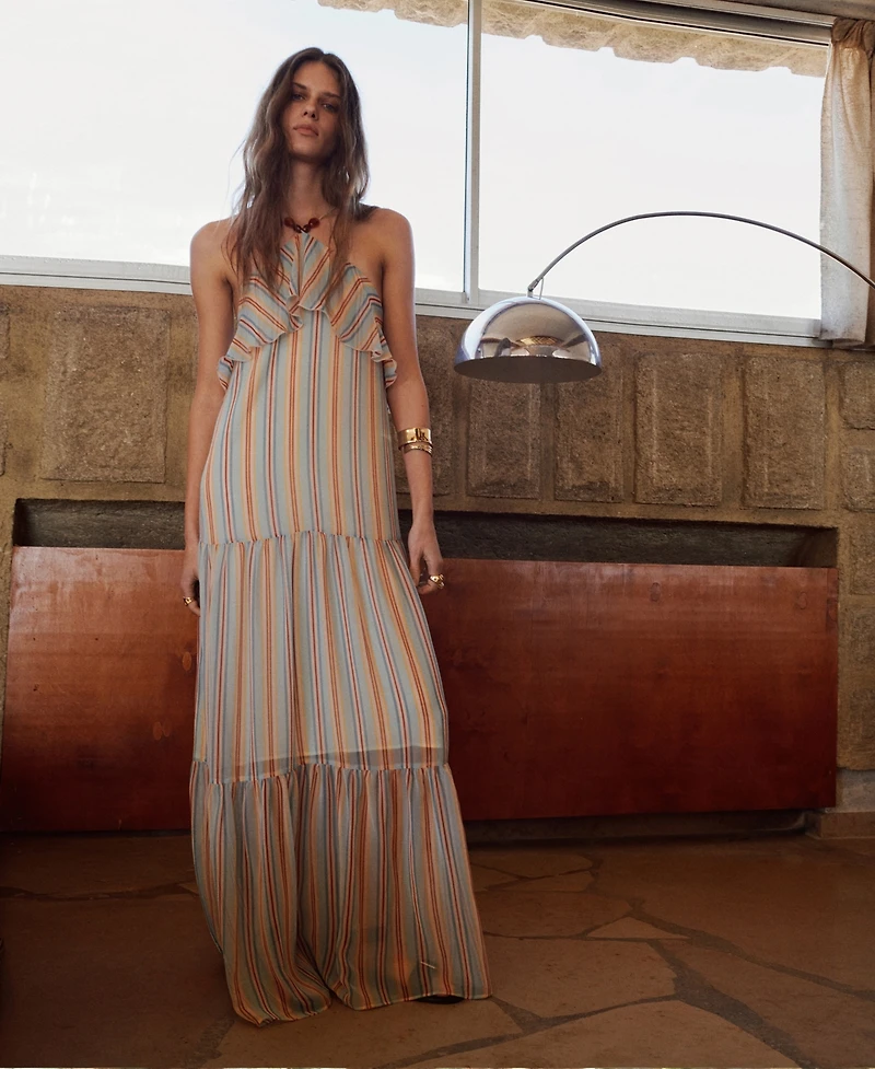 Mango Women's Ruffled Striped Dress