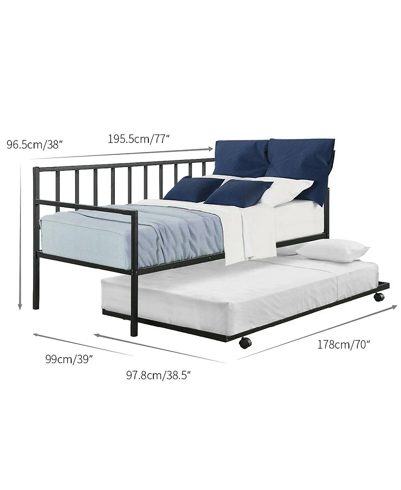 Gymax Twin Trundle DayBed With 4 Casters Mattress Platform Bed Sofa