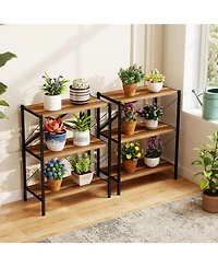 Gymax 2Pieces 3-Tier Bookshelf Industrial Bookcase with Heavy-Duty Metal FrameBook Holder