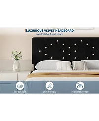 homfan Upholstered Platform Bed Frame with Button Tufted Headboard and Underbed Storage, Wood Slat Support