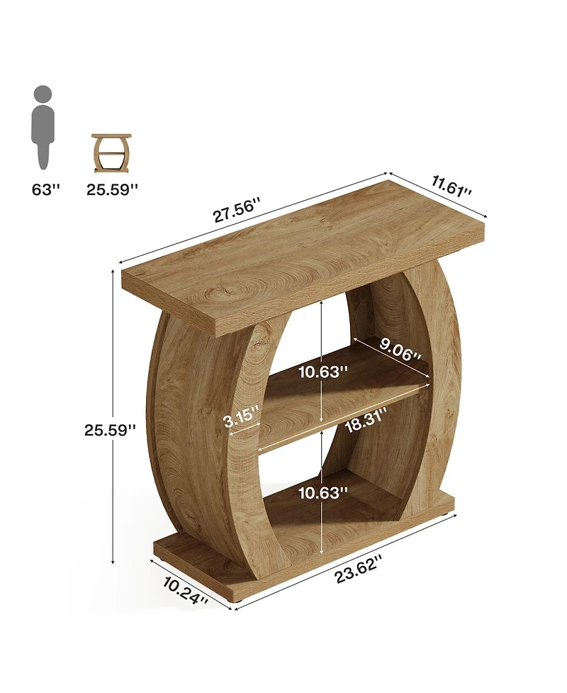 Tribesigns 3-Tier Side Table with Curved Frame Set of 2, Farmhouse Narrow Bedside Table, Wooden End Table